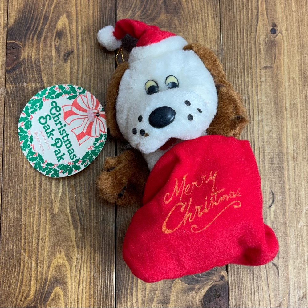 Vintage Acme Christmas Plush Dog Christmas Sak-Pak 1987
